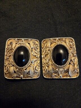 925 Silver And Black Onyx Earring Front